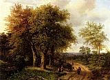 Travellers Canvas Paintings - Travellers Resting On A Wooded Path